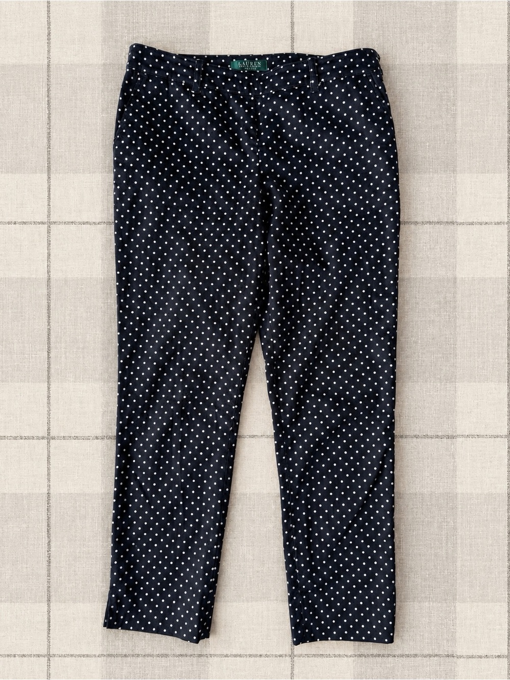 Lauren Ralph Lauren Woman Black Polka Dot Trouser 8P Classic Preppy Luxury